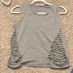 Gray Sleeveless Top with Side Cutouts